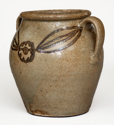 Very Rare Open-Handled Stoneware Jar w/ Iron Slip Decoration, attrib. Phoenix Factory, Edgefield District, SC