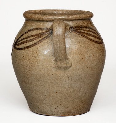 Very Rare Open-Handled Stoneware Jar w/ Iron Slip Decoration, attrib. Phoenix Factory, Edgefield District, SC