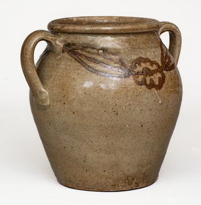 Very Rare Open-Handled Stoneware Jar w/ Iron Slip Decoration, attrib. Phoenix Factory, Edgefield District, SC