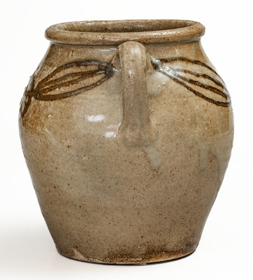 Very Rare Open-Handled Stoneware Jar w/ Iron Slip Decoration, attrib. Phoenix Factory, Edgefield District, SC