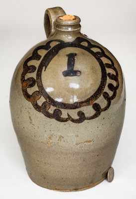 Fine att. Trapp and Chandler, Edgefield District, SC Stoneware Jug w/ Bold Iron Slip Decoration, c1848-50