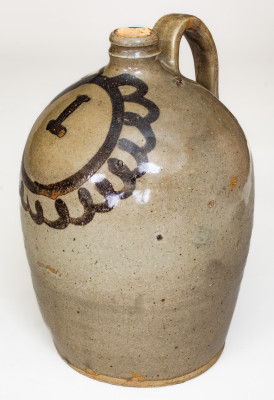Fine One-Gallon Alkaline-Glazed Stoneware Jug with Bold Iron Slip Decoration, attributed to the Trapp and Chandler Pottery, Reverend John Trapp and Thomas Chandler, Edgefield District, SC, circa 1848-1850.