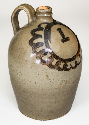 Fine att. Trapp and Chandler, Edgefield District, SC Stoneware Jug w/ Bold Iron Slip Decoration, c1848-50