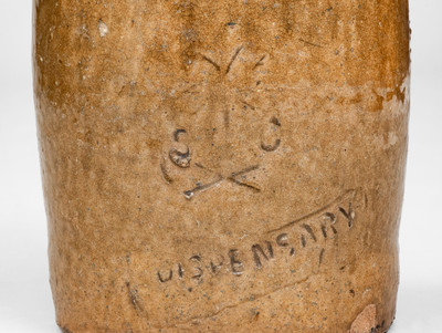 Rare S.C. DISPENSARY Stoneware Jug, attrib. J. G. Baynham, Trenton, Edgefield District, SC