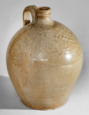 Exceedingly Rare and Important Two-Gallon Alkaline-Glazed Stoneware Dated Jug, Inscribed 