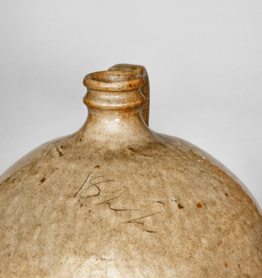 Exceedingly Rare and Important Two-Gallon Alkaline-Glazed Stoneware Dated Jug, Inscribed 