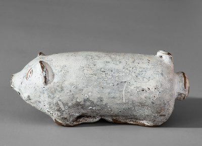 Painted Stoneware Pig Flask, probably Midwestern origin, late 19th century