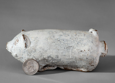 Painted Stoneware Pig Flask, probably Midwestern origin, late 19th century