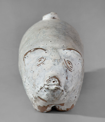 Painted Stoneware Pig Flask, probably Midwestern origin, late 19th century
