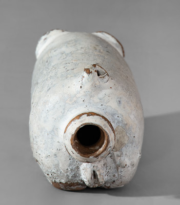 Painted Stoneware Pig Flask, probably Midwestern origin, late 19th century