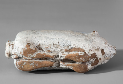 Painted Stoneware Pig Flask, probably Midwestern origin, late 19th century