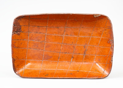 Glazed Pennsylvania Redware Loaf Dish w/ Coggled Decoration, 19th century