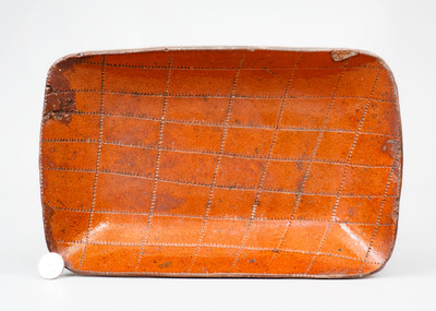 Glazed Pennsylvania Redware Loaf Dish w/ Coggled Decoration, 19th century