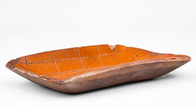 Glazed Pennsylvania Redware Loaf Dish w/ Coggled Decoration, 19th century