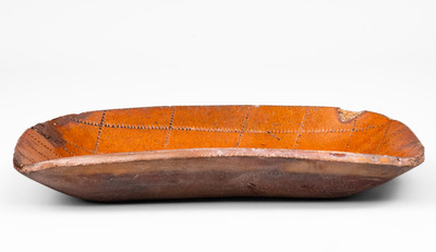 Glazed Pennsylvania Redware Loaf Dish w/ Coggled Decoration, 19th century