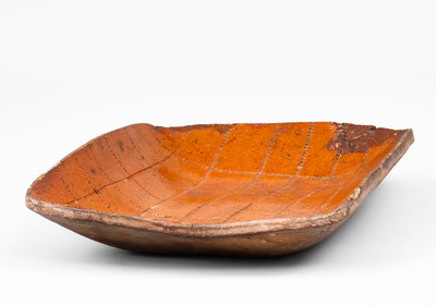 Glazed Pennsylvania Redware Loaf Dish w/ Coggled Decoration, 19th century