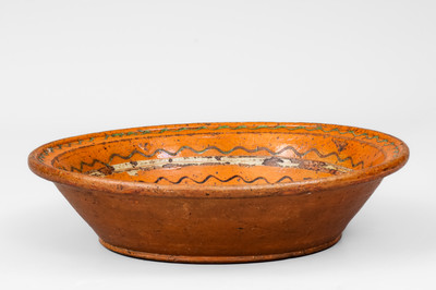 Redware Bowl w/ Three-Color Slip Decoration, Mid-Atlantic or Southern U.S., early 19th century