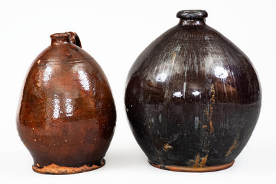 Two Glazed American Redware Jugs, 18th and/or 19th centuries