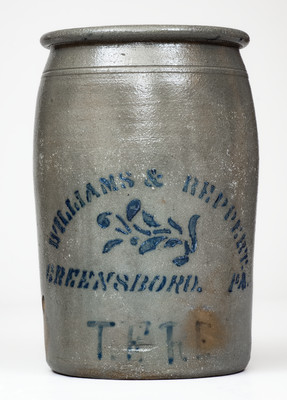 Rare WILLIAMS & REPPERT / GREENSBORO, PA Stoneware Jar w/ Hand-written 