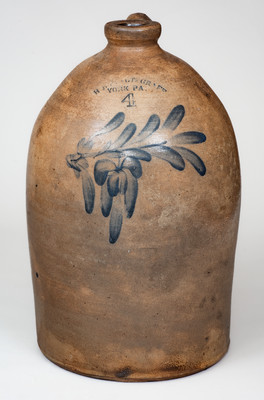 4 Gal. H. B. PFALTZGRAFF / YORK, PA Stoneware Jug w/ Floral Decoration