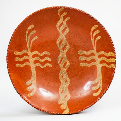 Pennsylvania Redware Plate w/ Yellow Slip Decoration