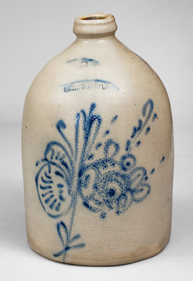 WHITES UTICA Stoneware Jug w/ Floral Decoration, circa 1870