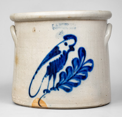 4 Gal. F. B. NORTON & CO. / WORCESTER, MASS. Stoneware Parrot Crock