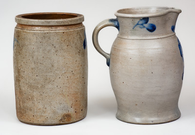 Lot of Two: Baltimore, MD Stoneware Jar and Pitcher w/ Floral Decoration