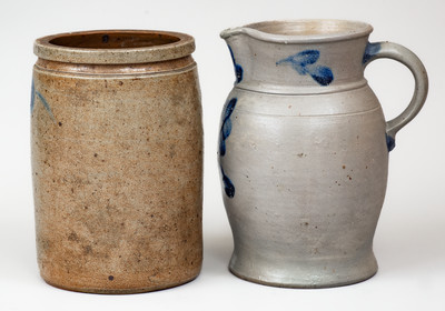 Lot of Two: Baltimore, MD Stoneware Jar and Pitcher w/ Floral Decoration