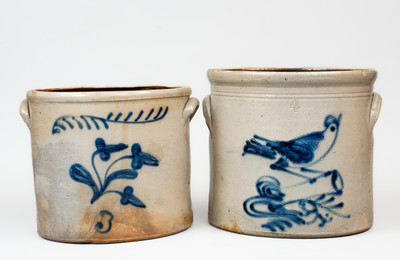 Lot of Two: New England Stoneware Crocks w/ Cobalt Decoration