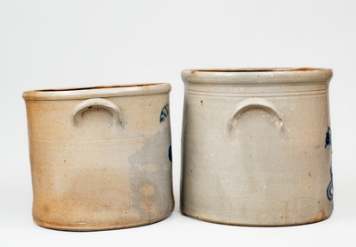 Lot of Two: New England Stoneware Crocks w/ Cobalt Decoration