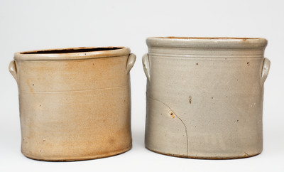 Lot of Two: New England Stoneware Crocks w/ Cobalt Decoration