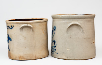 Lot of Two: New England Stoneware Crocks w/ Cobalt Decoration