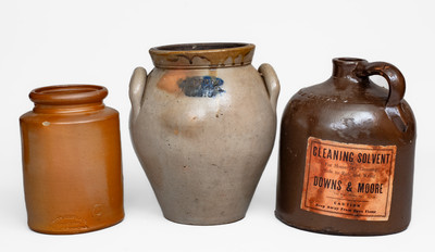 Lot of Three: Marked Ohio Stoneware incl. Akron, OH Jug w/ Paper Label