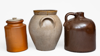 Lot of Three: Marked Ohio Stoneware incl. Akron, OH Jug w/ Paper Label