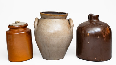 Lot of Three: Marked Ohio Stoneware incl. Akron, OH Jug w/ Paper Label