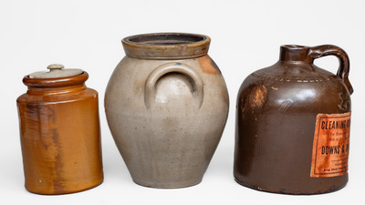 Lot of Three: Marked Ohio Stoneware incl. Akron, OH Jug w/ Paper Label