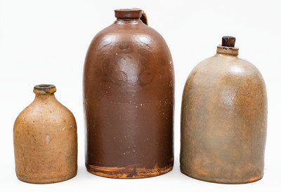 Lot of Three: Stoneware Jugs, One with Slip Decoration, possibly Beaver, PA