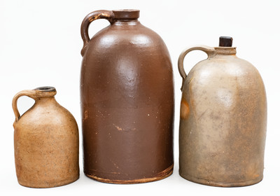 Lot of Three: Stoneware Jugs, One with Slip Decoration, possibly Beaver, PA