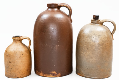 Lot of Three: Stoneware Jugs, One with Slip Decoration, possibly Beaver, PA