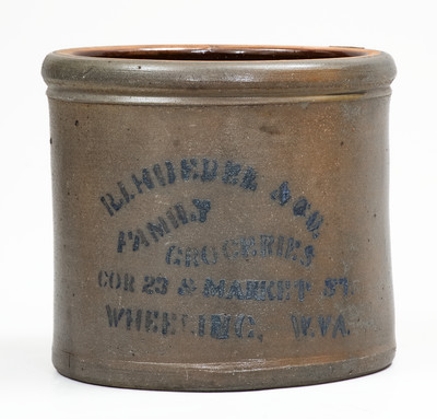 WHEELING, W. VA Stoneware Advertising Cake Crock