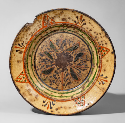 Rare Alamance County, NC Redware Dish,  Loy or Albright Families, late 18th century