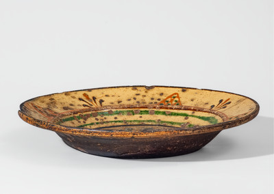 Rare Alamance County, NC Redware Dish,  Loy or Albright Families, late 18th century