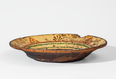 Rare Alamance County, NC Redware Dish, Loy or Albright Families, late 18th century