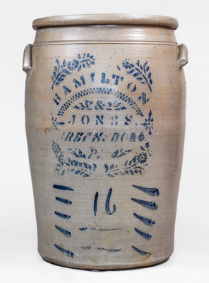16 Gal. HAMILTON & JONES / GREENSBORO, PA Stoneware Jar