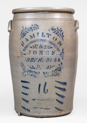 16 Gal. HAMILTON & JONES / GREENSBORO, PA Stoneware Jar