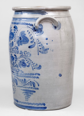 Outstanding JAS. HAMILTON & CO. / GREENSBORO, PA Stoneware Jar w/ Profuse Freehand Decoration
