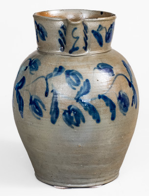 Rare and Fine 3 Gal. Stoneware Pitcher w/ Elaborate Floral Decoration att. Henry Glazier, Huntingdon, PA