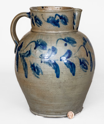 Rare and Fine 3 Gal. Stoneware Pitcher w/ Elaborate Floral Decoration att. Henry Glazier, Huntingdon, PA