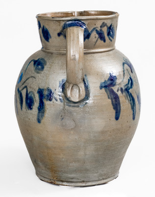 Rare and Fine 3 Gal. Stoneware Pitcher w/ Elaborate Floral Decoration att. Henry Glazier, Huntingdon, PA